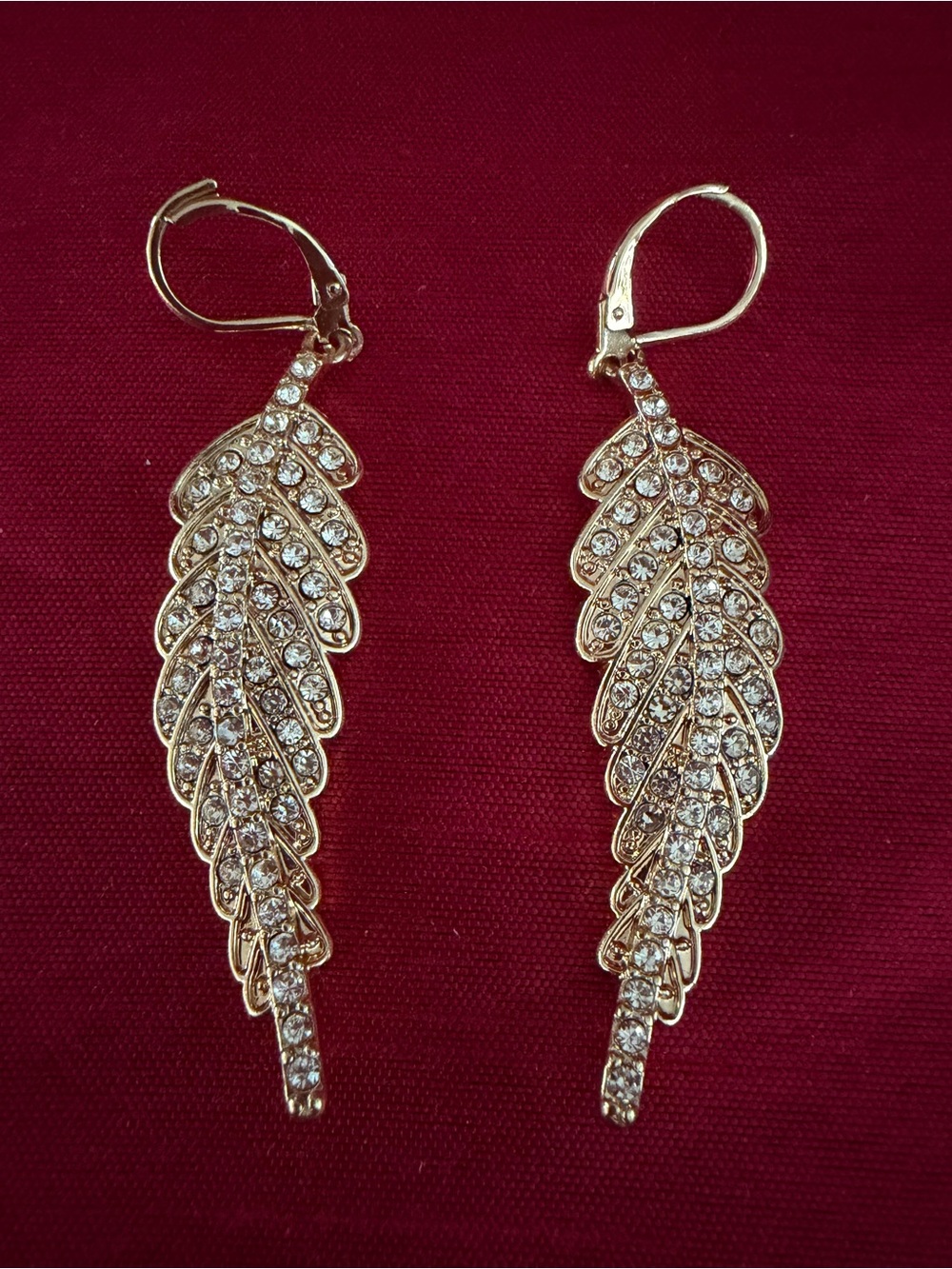 Gold-Tone Crystal Feather Drop Earrings - Women Jewelry